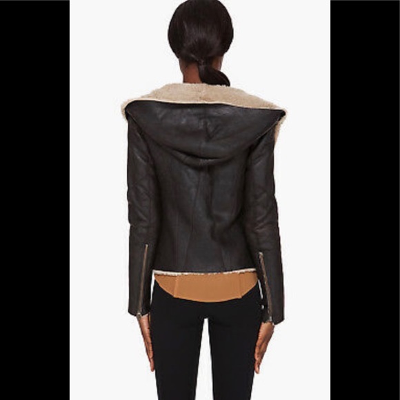 Helmut Lang Shearling Hooded Leather Coat Petite - Picture 4 of 10